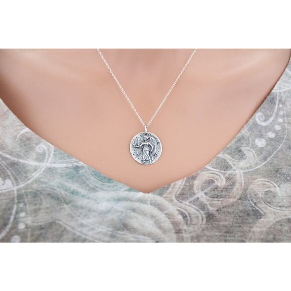 Sterling Silver Ancient Angel Coin Charm Necklace - Picture 4 of 6